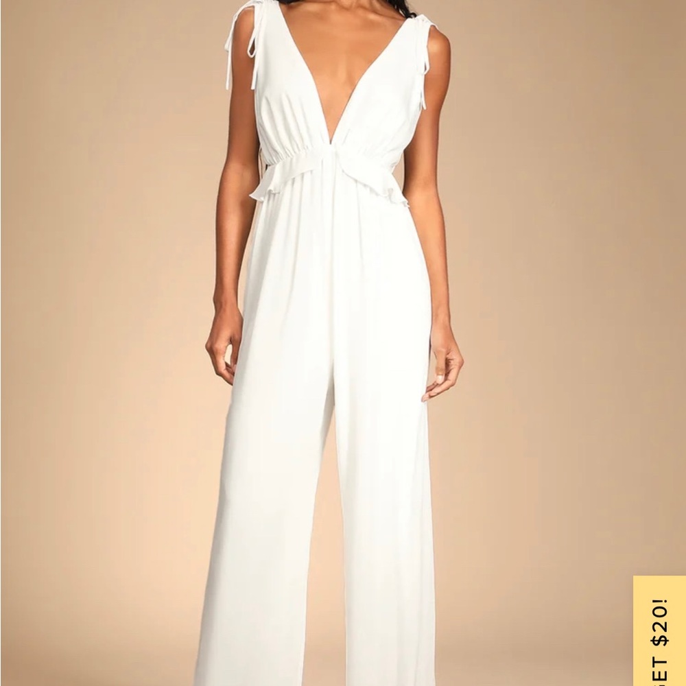 Embrace the Romance White Backless Wide-Leg Jumpsuit
